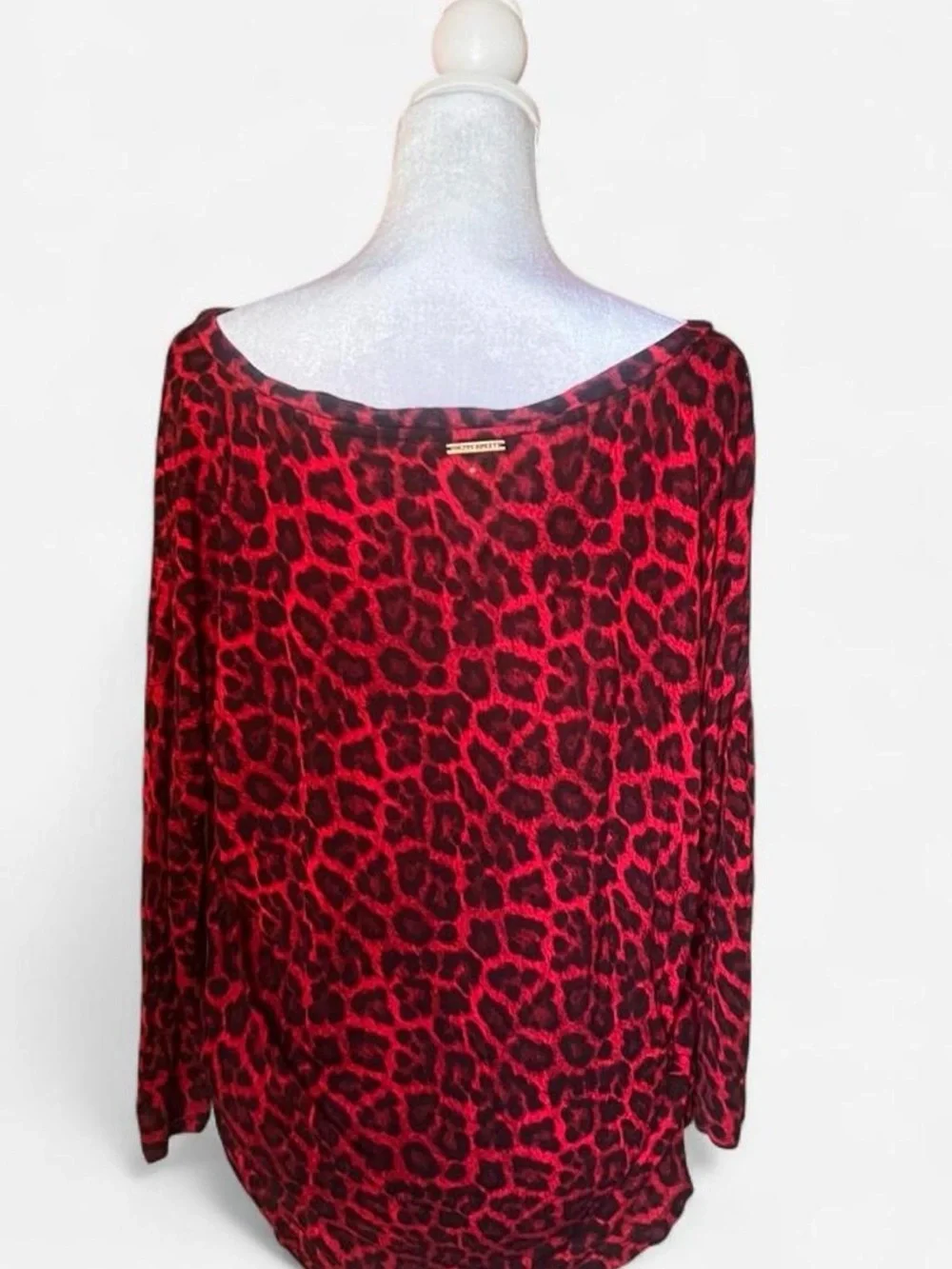 Michael Kors Red and Black Leopard Print Long Sleeve Top